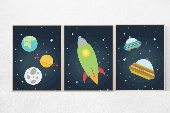 Nursery decor space, space nursery art, boys room decor, rocket nursery, navy nursery decor, outer space nursery, planets nursery, boys room