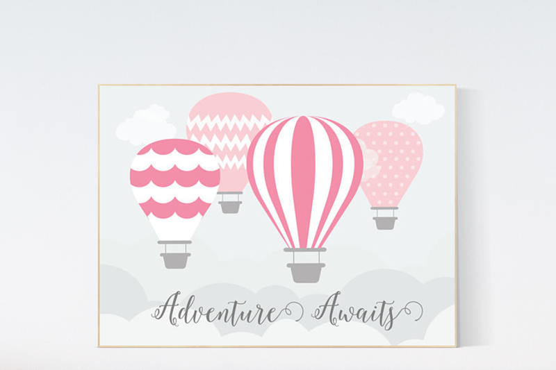 hot air balloon nursery, large nursery art, baby girl nursery decor