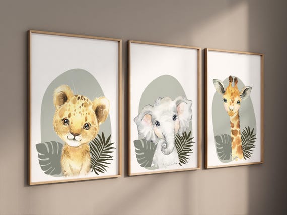 Safari Nursery Wall Prints, Boho Nursery Prints, jungle animals, Sage Green Nursery Art, animal Nursery Decor, animal prints