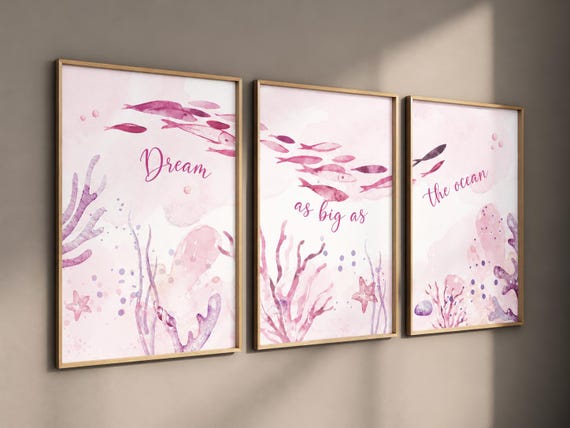 Ocean Nursery Print Set: Pink & Purple Under the Sea Wall Art
