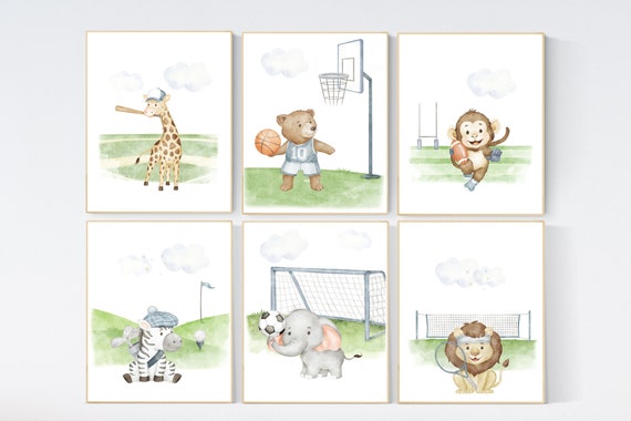 Sports nursery decor, Baby Animals Sport, Baby boy sports nursery, Safari nursery decor, football nursery, baseball nursery, golf nursery