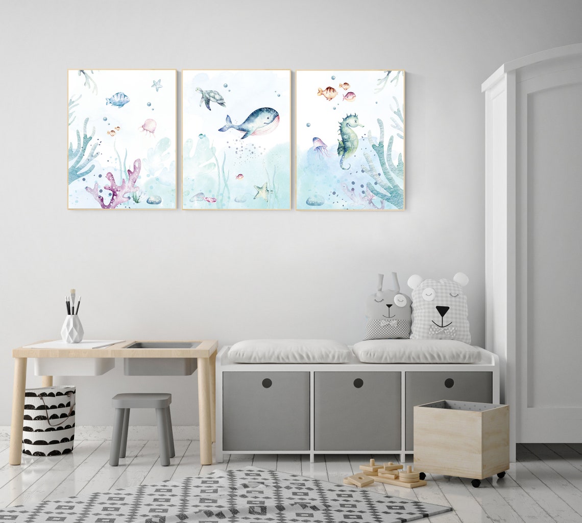Under the Sea Wall Art Ocean Nursery Decor Nautical Nursery Etsy
