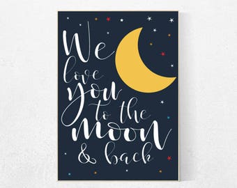 Space nursery decor, to the moon and back, gender neutral nursery, moon nursery, Outer Space Room Art, Boy Nursery wall art, space nursery