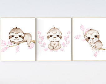 Sloth Nursery Prints: Gender Neutral Watercolor Animal Wall Art