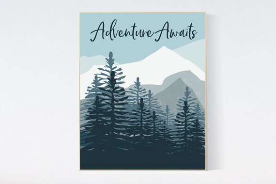 Nursery decor boy mountain, adventure, nursery wall art woodland, adventure awaits nursery, nursery decor neutral, baby room decor mountains