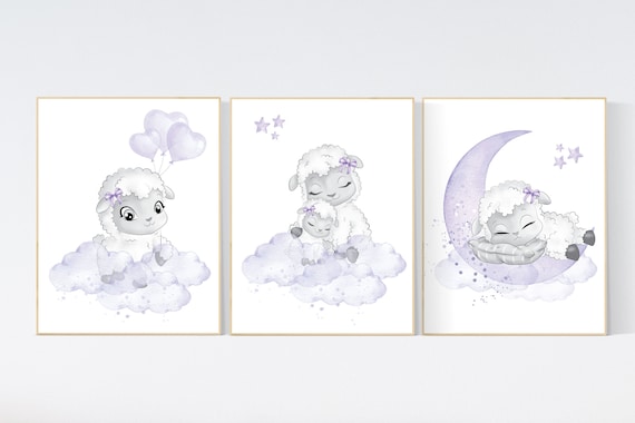 Nursery decor girl purple, Sheep nursery decor, purple nursery, Nursery decor girl, nursery wall art sheep, lavender nursery, girl nursery