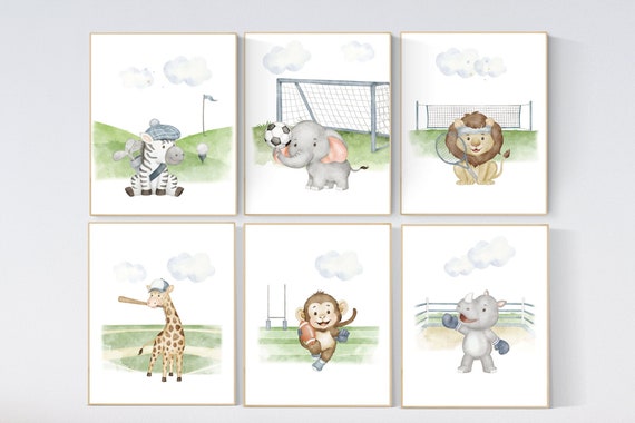 Sports nursery decor, Baby Animals Sport, Baby boy sports nursery, Safari nursery decor, football nursery, baseball nursery, golf nursery