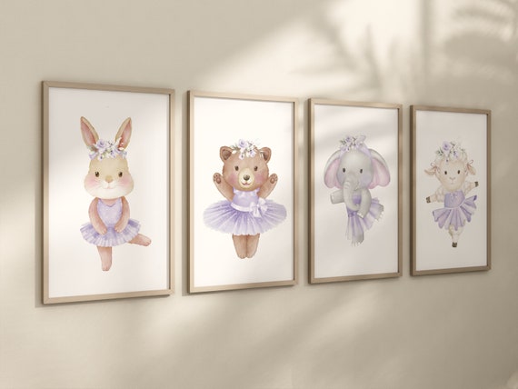 Ballerina animals, baby room decor girl, Elephant nursery, bunny nursery, bear nursery, purple nursery, ballet prints, ballet animals