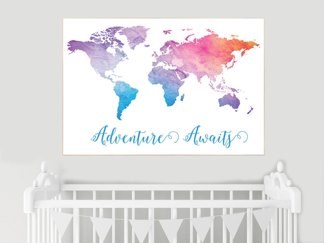 Watercolor World Map Print: Adventure Nursery Decor - Etsy