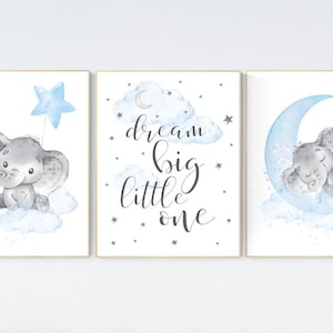 Nursery decor boy elephant, nursery wall art elephant, baby room decor boy, dream big little one, Elephant Nursery Art, Baby Boy Nursery Art