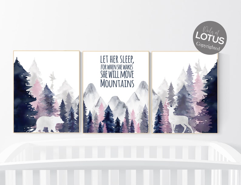 Nursery Decor Woodland Mountain Wall Art Tree Nursery Decor Etsy