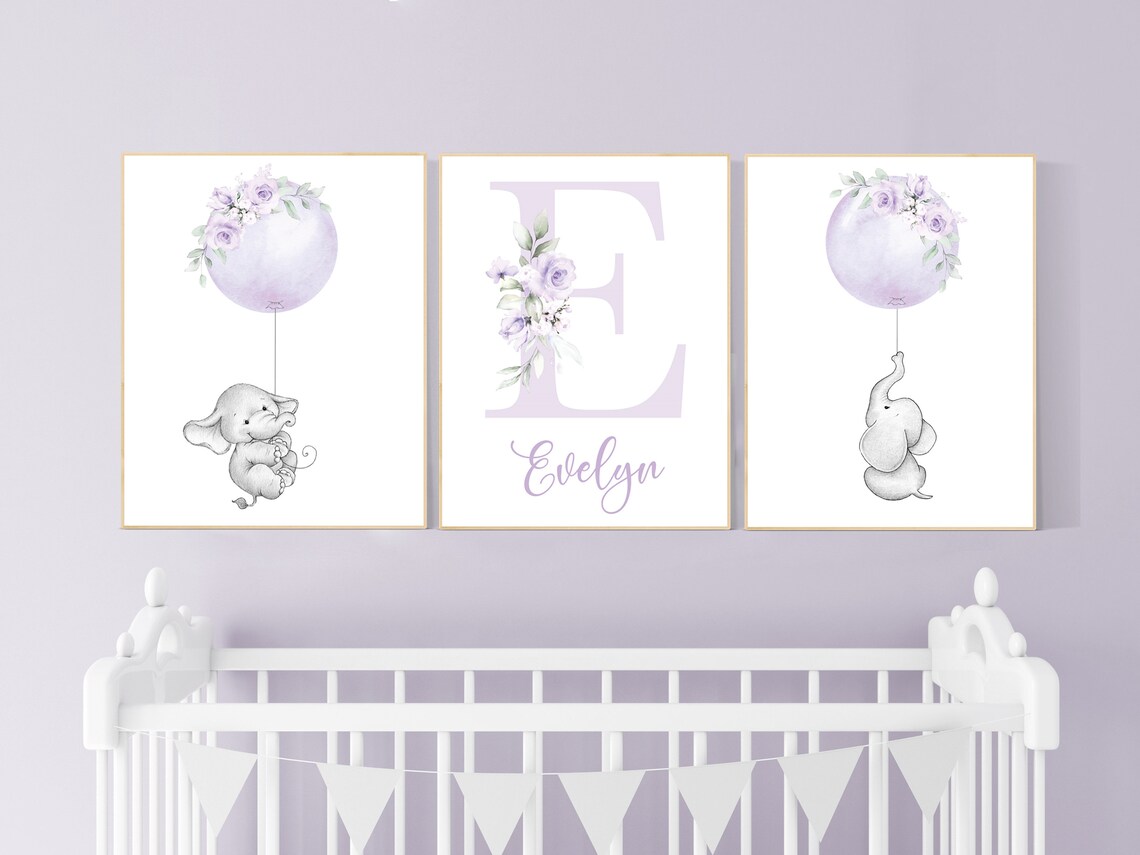 Nursery Decor Lilac Nursery Decor Girl Boho Elephant Etsy