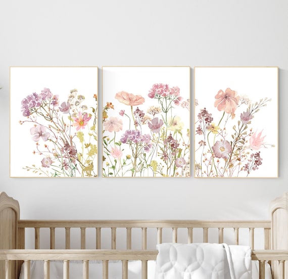 Boho Nursery wall art, Wildflower Nursery Decor, Floral Nursery, Girl Nursery Decor, vintage flower nursery, Botanical Print, home decor