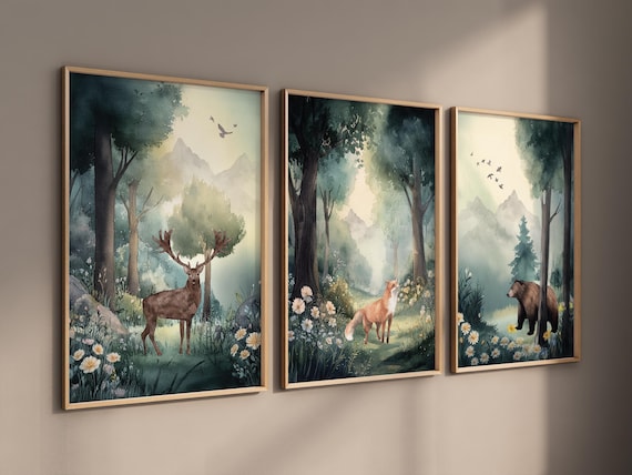 Woodland Nursery Art: Whimsical Animals Print, forest animals