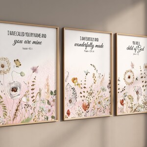 Boho Nursery wall art, Wildflower Nursery Decor, Floral Nursery, bible verse, vintage flower nursery, Botanical Print, home decor