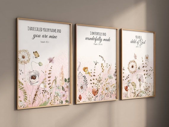 Boho Nursery wall art, Wildflower Nursery Decor, Floral Nursery, bible verse, vintage flower nursery, Botanical Print, home decor