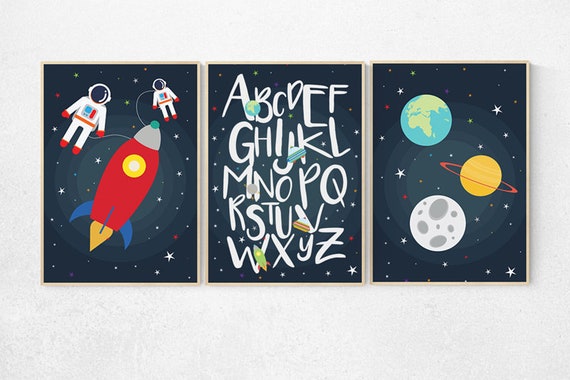 Space Nursery Decor, alphabet nursery Art, alphabet letters, outer space nursery wall art, Boy Nursery Space Decor, toddler, nursery set