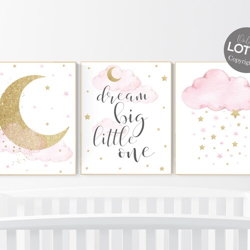 Nursery Wall Art Girl Pink and Gold Baby Room Decor Girl Gold Etsy