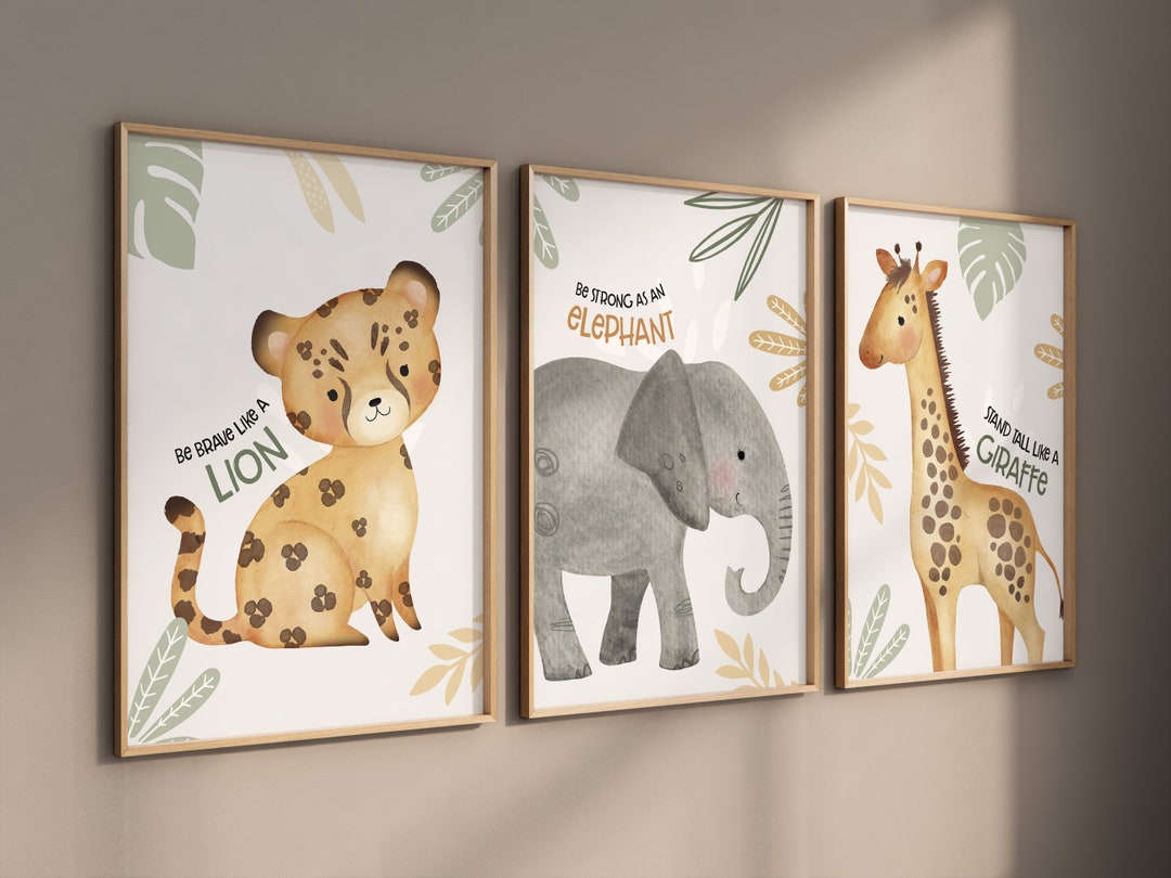 Safari Animal Nursery Prints: Boho Jungle Wall Art, Set of 3 - Etsy