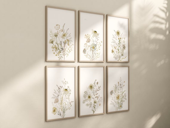Wildflower Nursery Print: Vintage Botanical Art, Cream Decor