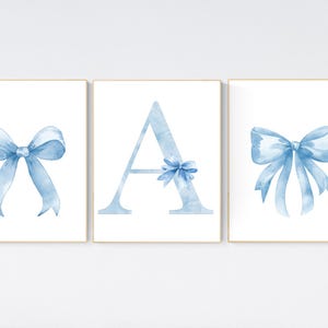 Blaue Schleife Aquarell Poster Druck: Babyzimmer Wandbild