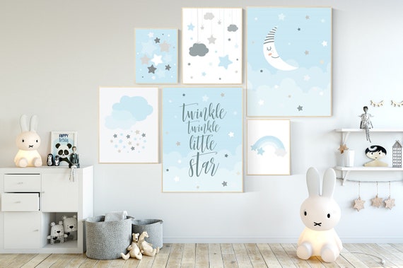 Moon print nursery, moon cloud star nursery, star print, baby room decor boy, baby room wall art, nursery set boy, nursery prints boy