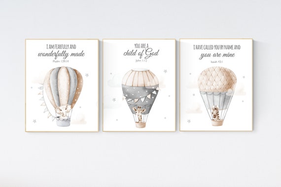 Nursery decor neutral, hot air balloon, gender neutral, grey nursery, baby room decor, beige nursery, neutral colors, travel themed nursery