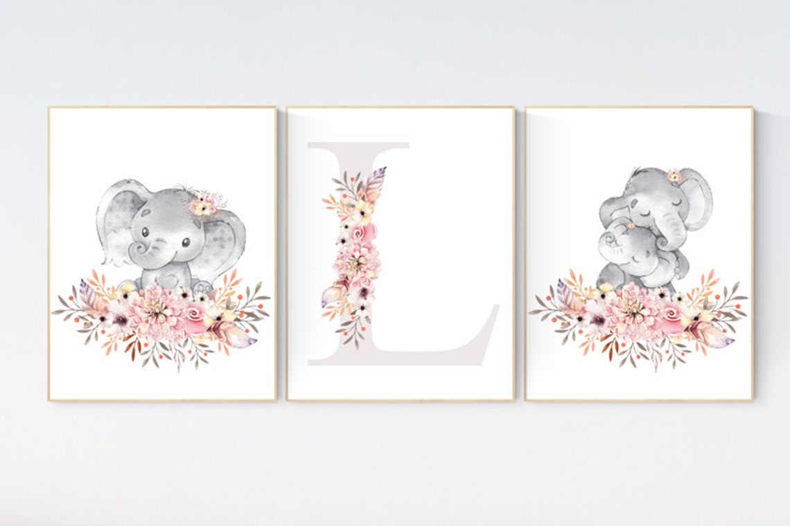 Nursery Decor Girl Boho Elephant Nursery Wall Art Nursery Etsy