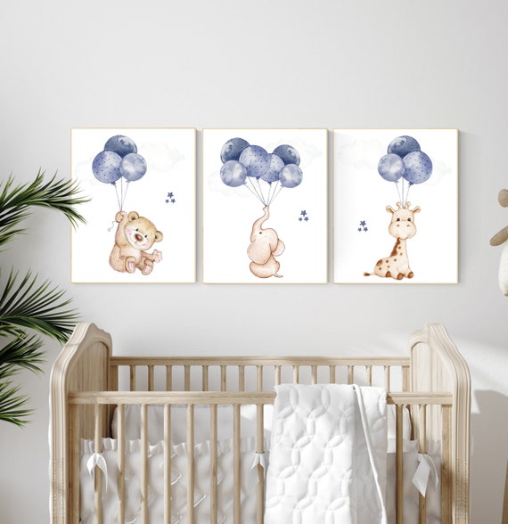 Boy nursery room decor, animal nursery, navy blue nursery decor, elephant nursery, giraffe nursery, baby boy nursery room decor, bear
