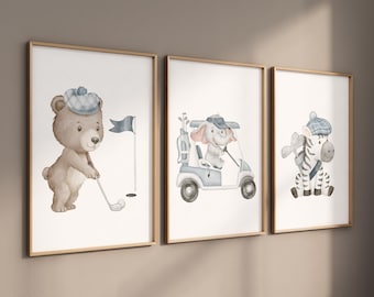Golf Safari Animal Nursery Prints: Sports Nursery Decor