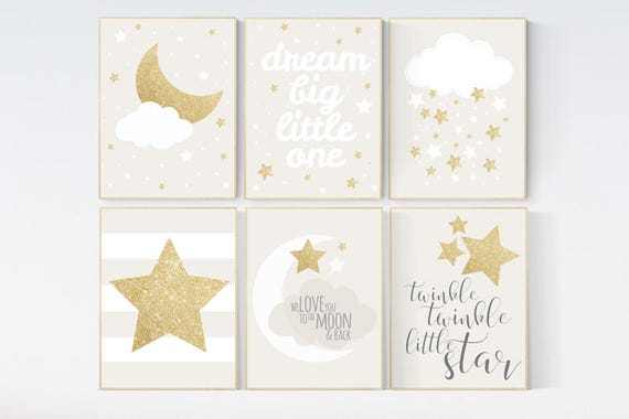 Gold nursery decor, Neutral nursery decor, gender neutral nursery decor, baby room decor, dream big little one, twinkle twinkle little star