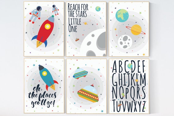 Space nursery decor, Oh the places you'll go, nursery decor boy, outer space nursery, space print, Space themed nursery, boys room decor