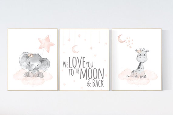 Nursery decor girl, blush pink, Animal nursery, nursery decor girl woodland animals, bear, elephant, giraffe, girl nursery ideas