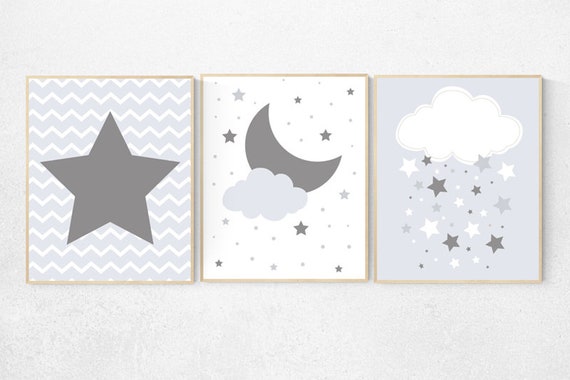 Nursery decor neutral, gray nursery decor, gray nursery wall art, gray nursery, gender neutral, nursery decor neutral, cloud and stars