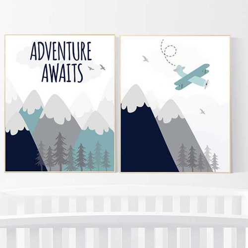 Adventure Awaits Nursery Wall Art Forest Mountain Adventure Etsy