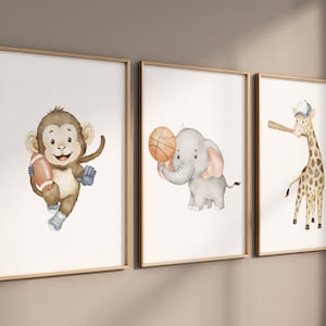 Sports nursery decor, Baby Animals Sport, Baby boy sports nursery, Safari nursery, football, basketball, baseball, nursery, animal sports