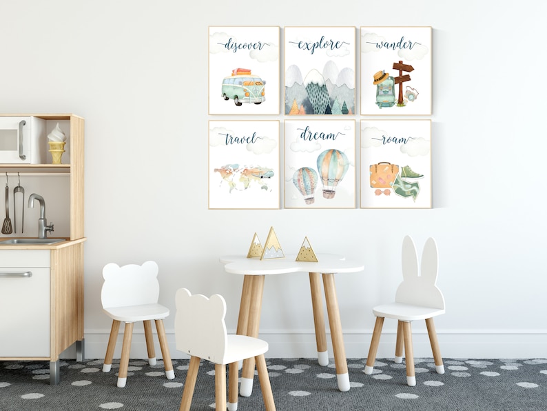 Travel nursery print, Explore nursery wall art, Baby boy nursery, Adventure Set of 6 prints, Camping Prints, Adventure Nursery Decor image 4