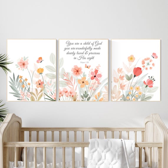 Boho Nursery wall art, Wildflower Nursery Decor, Floral Nursery, Girl Nursery Decor, vintage flower nursery, bible verse, christian wall art