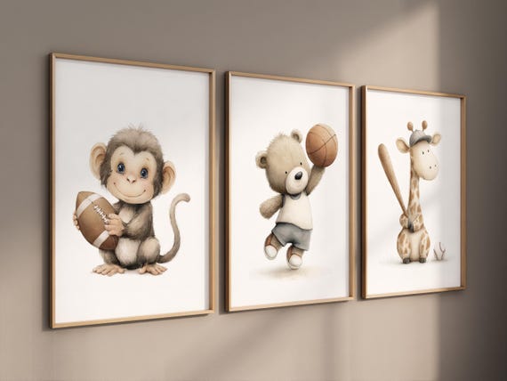 Baby Animals Sports Nursery Decor: Safari Theme Print