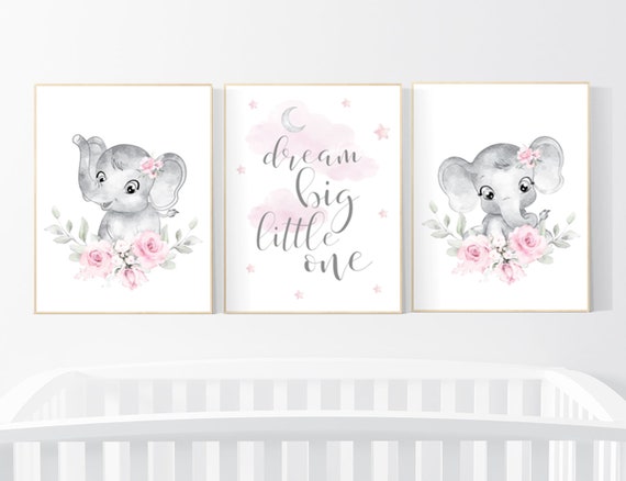 Nursery decor girl elephant, nursery decor girl flower, nursery decor girl floral, Boho baby room, pink nursery decor, flower baby room