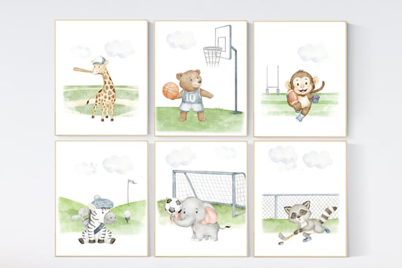 Sports nursery decor, Baby Animals Sport, Baby boy sports nursery, Safari nursery decor, football nursery, baseball nursery, golf nursery