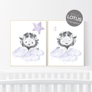 Lion nursery wall art, purple nursery, girl nursery decor, animal prints, nursery decor girl, lilac nursery, lavender nursery, lion prints
