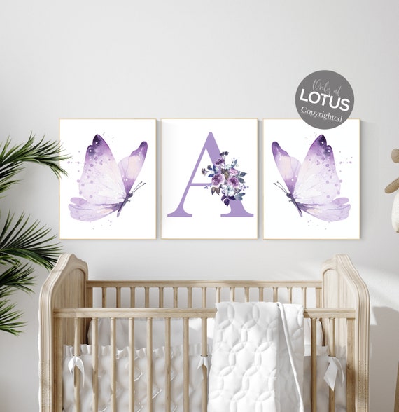 Nursery decor girl purple, butterfly nursery, burgundy nursery, floral nursery, girl room decor, butterfly prints, nursery wall art girl