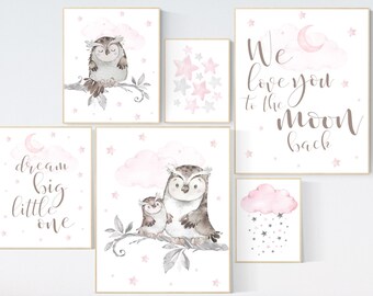 Owl Nursery Art Print: Baby Girl Room Decor