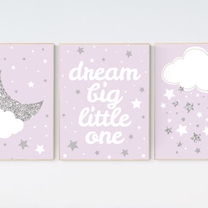 Nursery decor girl purple silver, lavender nursery art, lilac nursery, girls room decor purple, lavender and grey, dream big little star