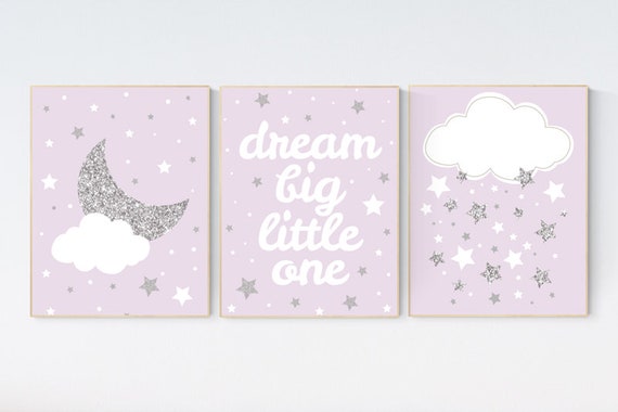 Nursery decor girl purple silver, lavender nursery art, lilac nursery, girls room decor purple, lavender and grey, dream big little star