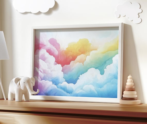 Pink cloud artwork, girl nursery wall art, dreamy sky decor, pastel cloud print, girls room decor, nursery cloud wall art, nursery print