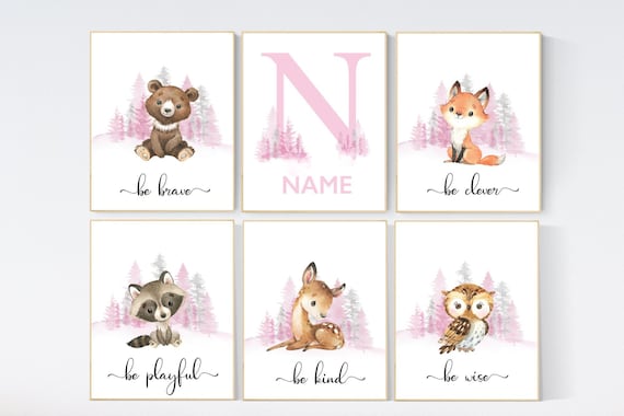 Woodland animals, nursery wall art animals,  girl nursery decor, woodland nursery prints, woodland prints for nursery, tree nursery print