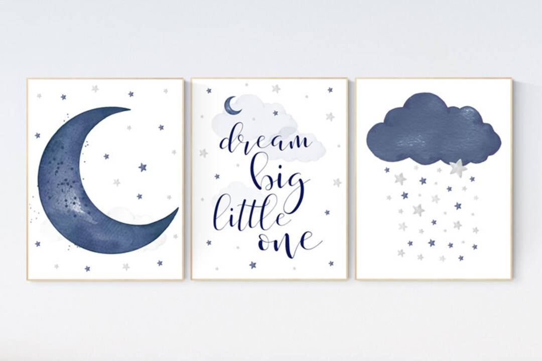 Nursery Decor Boy, Navy Nursery Decor, Moon and Stars, Dream Big Little ...