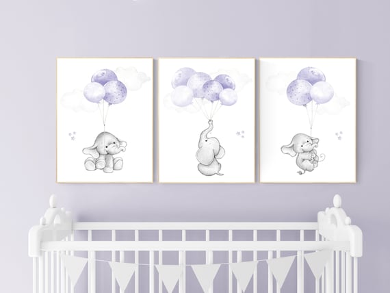 Elephant nursery decor, purple nursery, nursery decor girl purple, lavender, lilac, elephant nursery theme, elephant nursery art, girls room